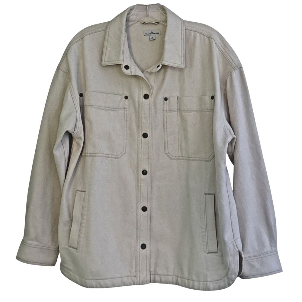 LL Bean Signature Field Shacket Size M Beige Cotton Twill Shirt Jacket Gorpcore